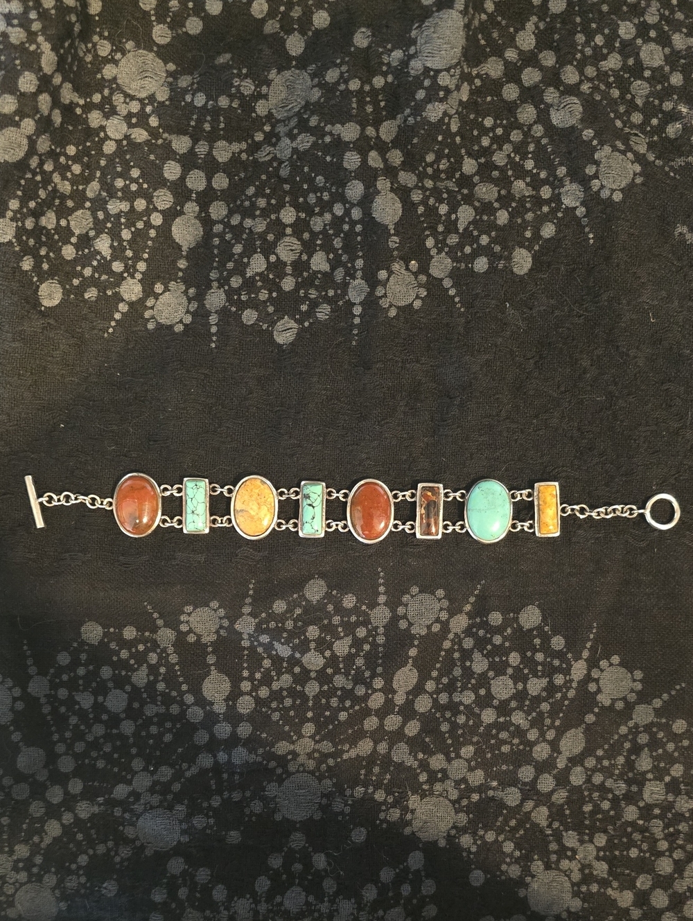 Multistone Sterling Silver Bracelet with Turquoise, Jasper and Agate Accents